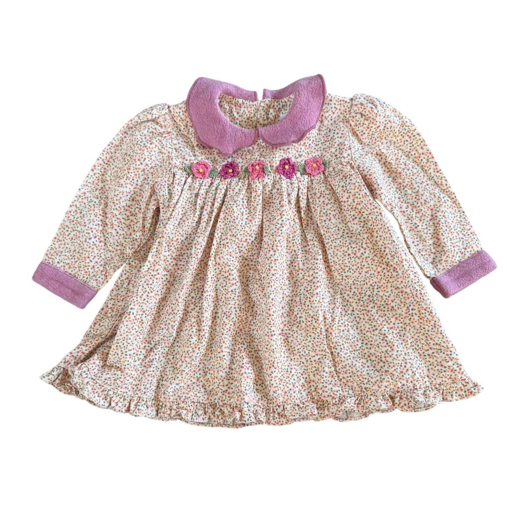 Baby Baubles Vintage 90's Baby Girls 0-3M Floral Smocked Western Corduroy Dress